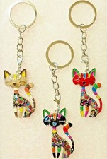 Happy Cat Multicolor Enamel Alloy Key Ring Keychain Purse Dangle Jewelry