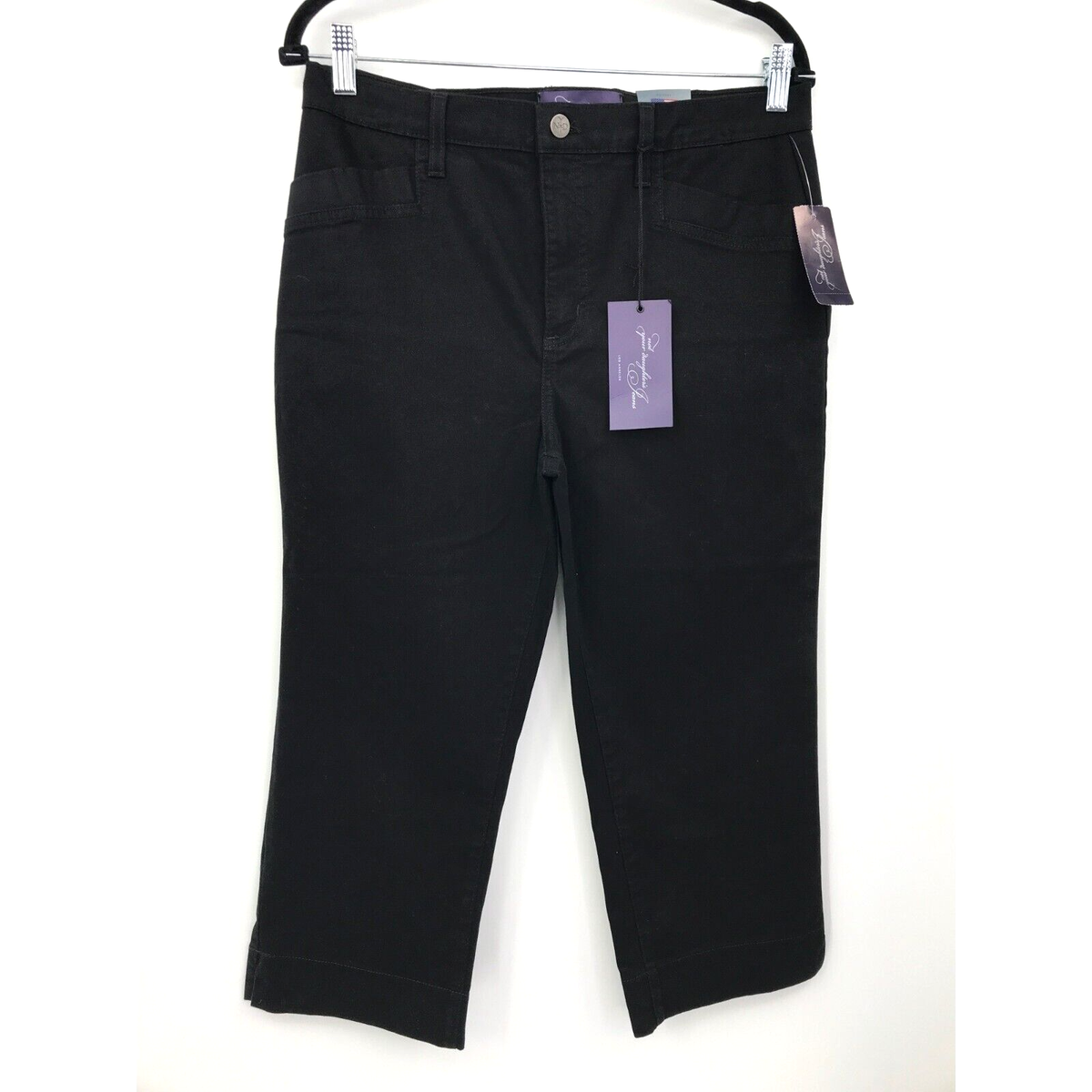 NYDJ Crop Straight Leg Pants Black 10 Petite NEW