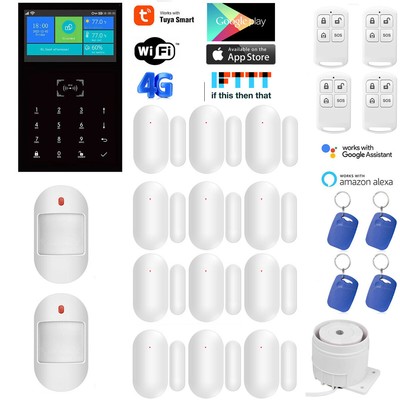 A31 Tuya APP WiFi+US/EU 4G GSM Wireless Home Security Alarm System+Alexa+Google