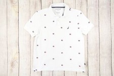 NAUTICA WHITE LARGE PERFORMANCE DECK CLASSIC FIT USA FLAG PRINT POLO SHIRT