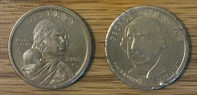 2 U.S. $1 Coins - 2000 Sacagawea Dollar & 2007 George Washington