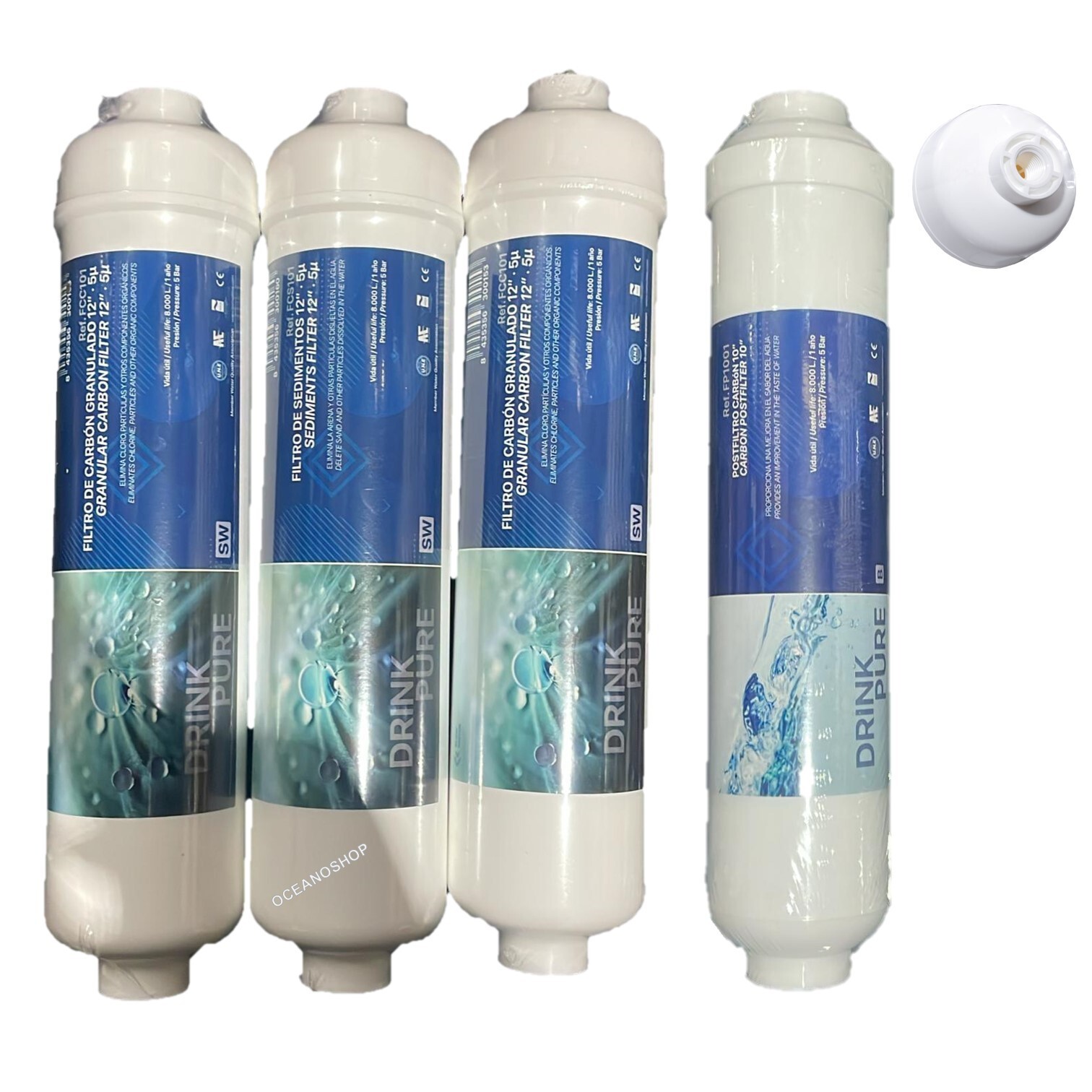 JUEGO DE 4 FILTROS EN LINEA DE OSMOSIS DOMESTICA COMPACTA WATER QUALITY