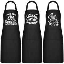 Jeyiour Set of 3 Women Kitchen Aprons with Funny Quotes Pocket Apron with Adj...