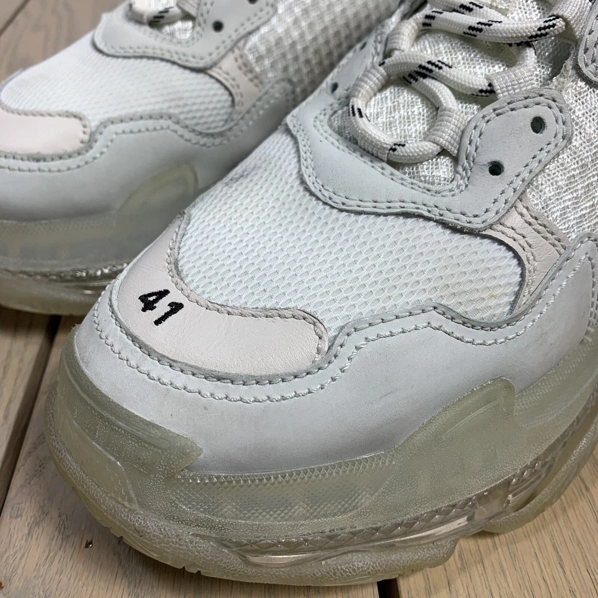 Balenciaga Triple S Clear Sole Men&#039;s White Leather Mesh Sneakers EU 41 US 8 eBay