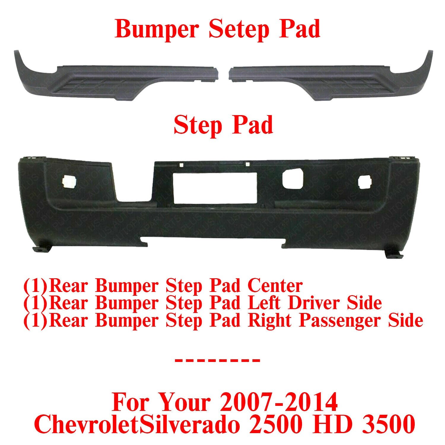 Rear Bumper Step Pads Set of 3 For 20072014 Chevrolet Silverado 2500
