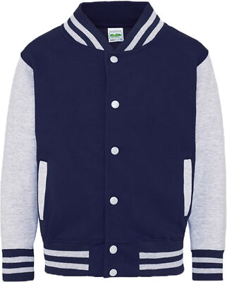 Klassische »VARSITY JACKET« Retro KIDS BASEBALL JACKE Unisex Nvy/Gr Rockabilly