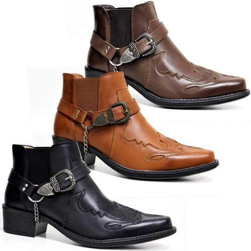 Mens Ankle Cowboy Biker Boots New Smart Chelsea Western Harness Boots Shoes Size - 第 1/14 張圖片