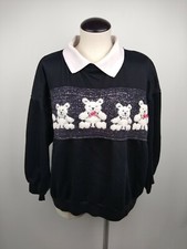 Vintage Teddy Bear Knit Pullover Sweater Granny Collar Sz 24W Black Oversized