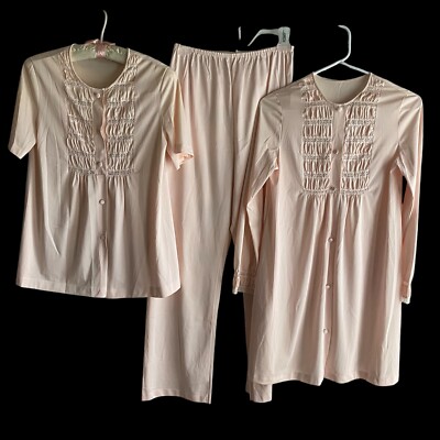 Vintage Gossard Artemis  Pajama and Robe Set Women's Petite Pink Antron Nylon