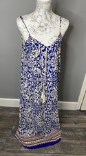 Pink Blush Floral Blue White Maxi Dress Size Small Boho Beach Made USA