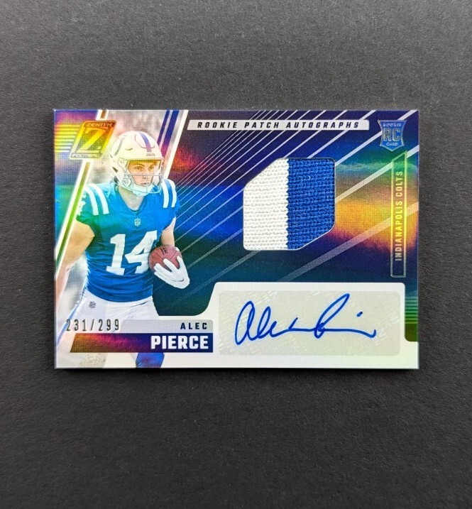 Alec Pierce 2022 Panini Zenith Football #221 Rookie Patch Auto RPA #d/299 Colts