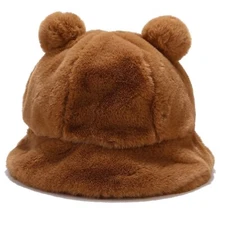 Winter Warm Faux Fur Bucket Hat Fluffy Fuzzy Pom Pom Hat for Women Men US Alp...