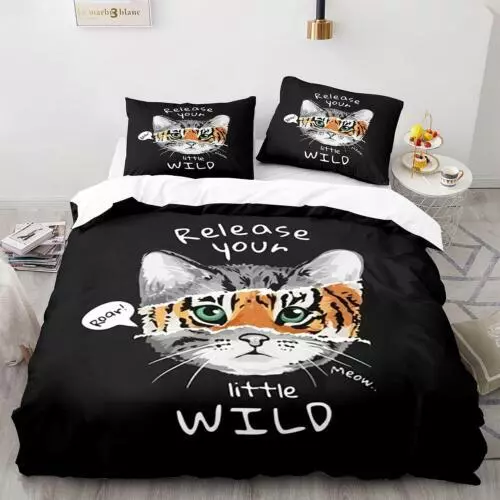 Cats Quilt Duvet Cover Pillowcase Pets Bedding Set Single Double King Size Hot - Picture 62 of 63