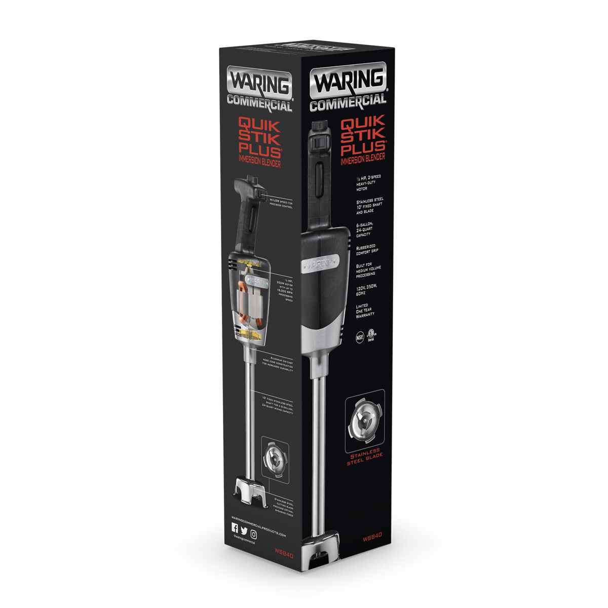 WARING WSB40 10 INCH MEDIUM DUTY 2 SPEED IMMERSION BLENDER WITH 1/2 HP MOTOR