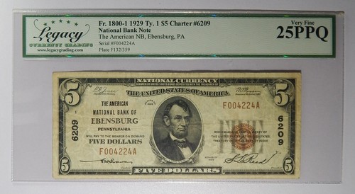 1929 Ebensburg, PA The American National Bank $5 Legacy VF-25 PPQ