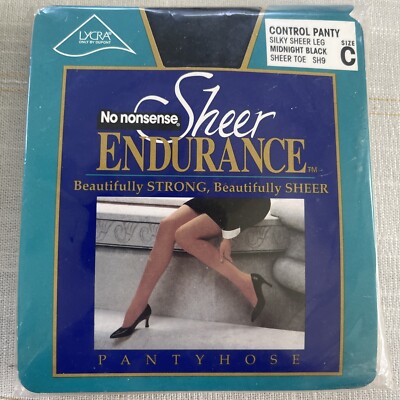 No Nonsense Sheer Endurance Control Top Pantyhose Midnight Black Size C New