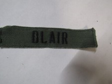 MILITARY PATCH NAME TAPE SEW ON OD GREEN COMBAT USED WITH BLAIR