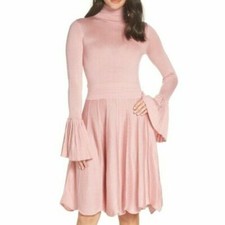 caara PLEATED BELL SLEEVE CUFF SWEATER PINK DRESS sz XS =0-2