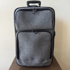 Pottery Barn 22” Carry-On Luggage Black Gray Herringbone 2-Wheel Roller Used