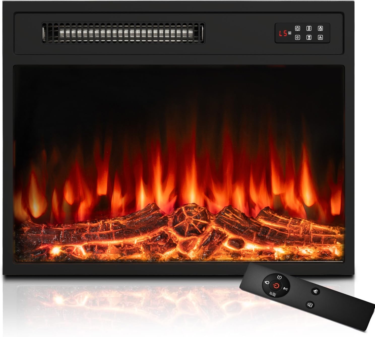 BOSSIN 23 inch Electric Fireplace Insert with Stove Heater for TV Stand, LED Rea