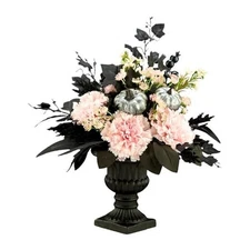  Artificial Pretty Morbid Pink Carnation Centerpiece, Black, Black Pedastal 