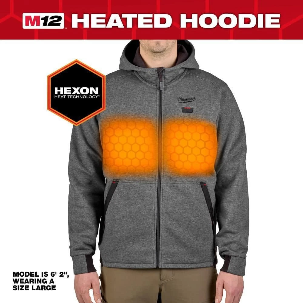 Milwaukee Men's 2X-Large M12 12V Lithium-Ion Gray Heated Jacket Hoodie