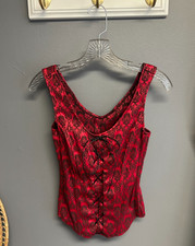 Fredericks of Hollywood Size M Corset Top Red Damask Lace Up Bustier Gothic Y2K