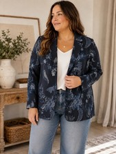Chico  s Floral Jacquard Navy Jacquard Office Evening Jacket 3 XL NEW