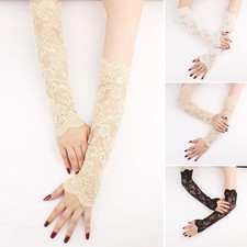 1Pair Summer Long Lace Hollow-Out Fingerless Gloves Sun Protection Arm Sleeves M