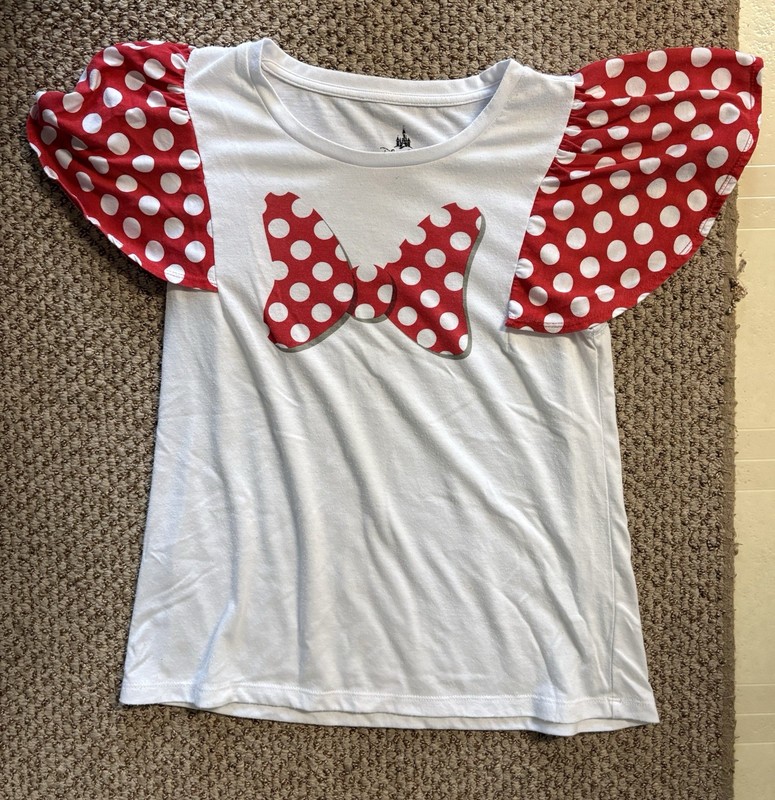 Disney Parks Minnie Mouse Polka Dot Graphic T-Shirt Girls S White Red Bow