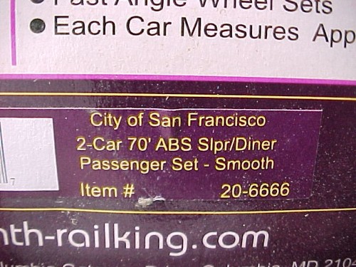 Coche de pasajeros MTH 20-6666 calibre O 2-70' dormitorio/comedor ciudad de San Francisco | Zustand: New