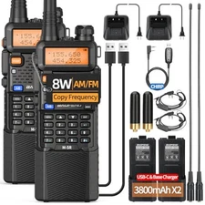 2x Baofeng M-5R 8W Handheld Multi Band Copy Frequency Air Band 3800mAh Full Kit