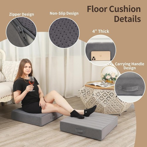 22 inches Meditation Floor Pillow, Square Large Floor Cushions for Adults, Thick - Picture 4 of 8