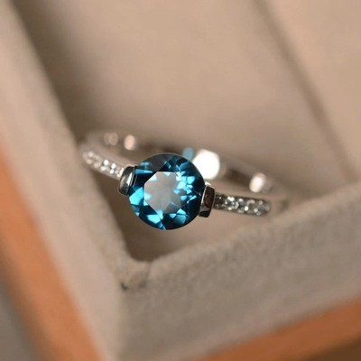 1.43 Ct Natural Topaz Diamond Anniversary Proposal Ring 14K Real White Gold