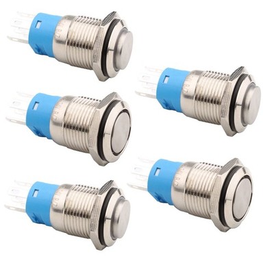 5pcs 16mm Metal Interlocking Push Button Switch, DC 12V/24V 4 Pin SPDT Sc...