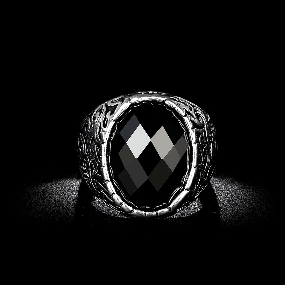 Мужское смелое винтажное кольцо с ониксом позолота серебро покрытие готический стиль модный подарок - Изображение 2 из 4