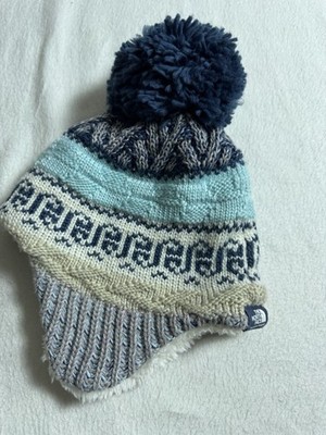 The North Face Hat Fair Isle Earflap Beanie Heather Blue Baby 6-24 Mos New