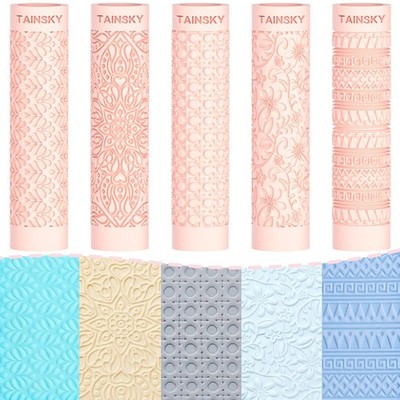 TAINSKY 5 pcs Polymer Clay Texture Roller, Pottery Stamps for Complex