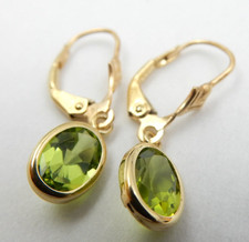 VINTAGE 14K YELLOW GOLD LEVERBACK OVAL PERIDO...