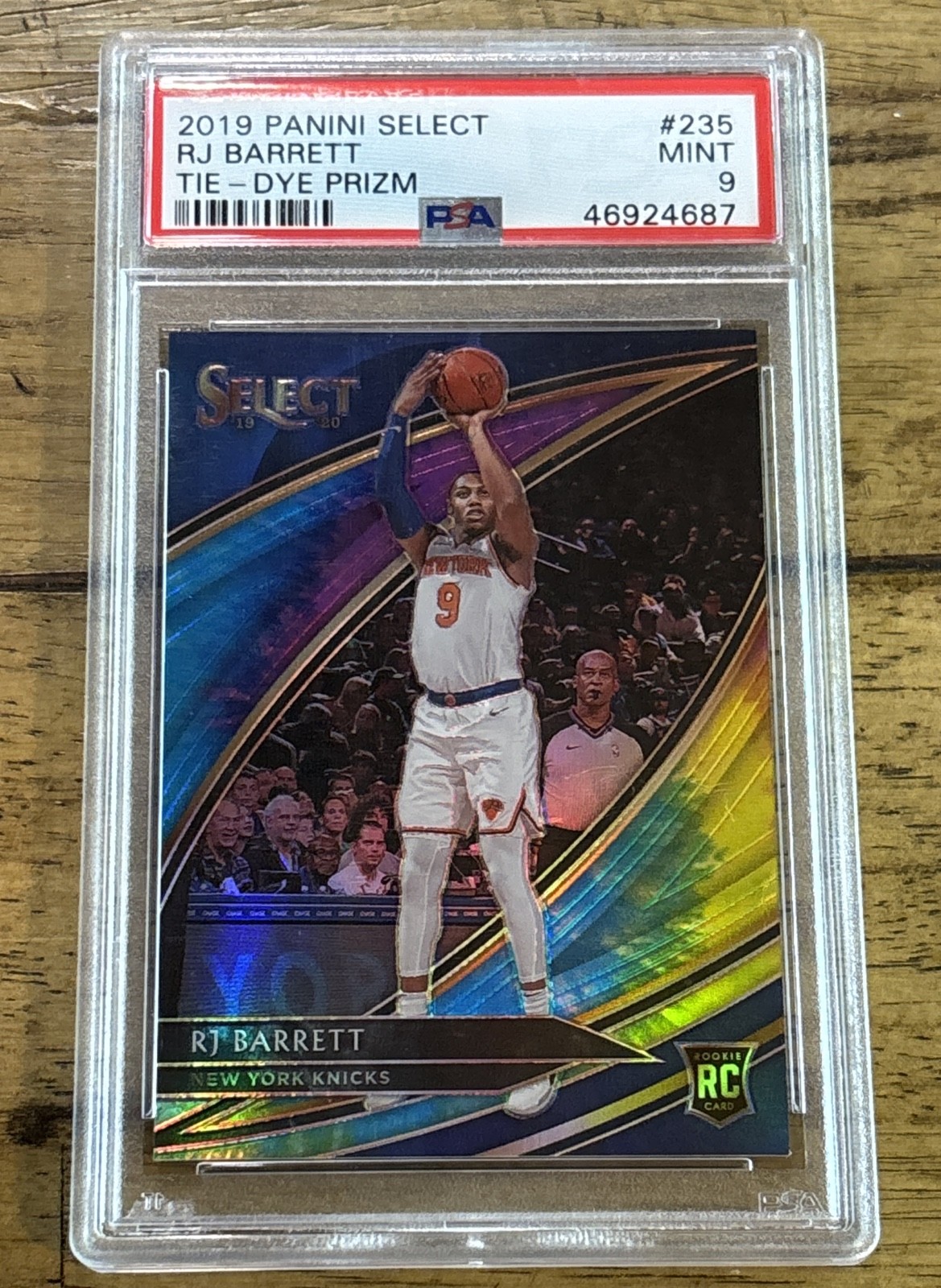 2019-20 Panini Select Courtside RJ Barrett #235 Tie-Dye Prizm 15/25 PSA 9 Knicks