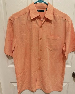 Cubavera Men s Size Small Peach Coral Floral Patterned Button Up Short Sleeve 