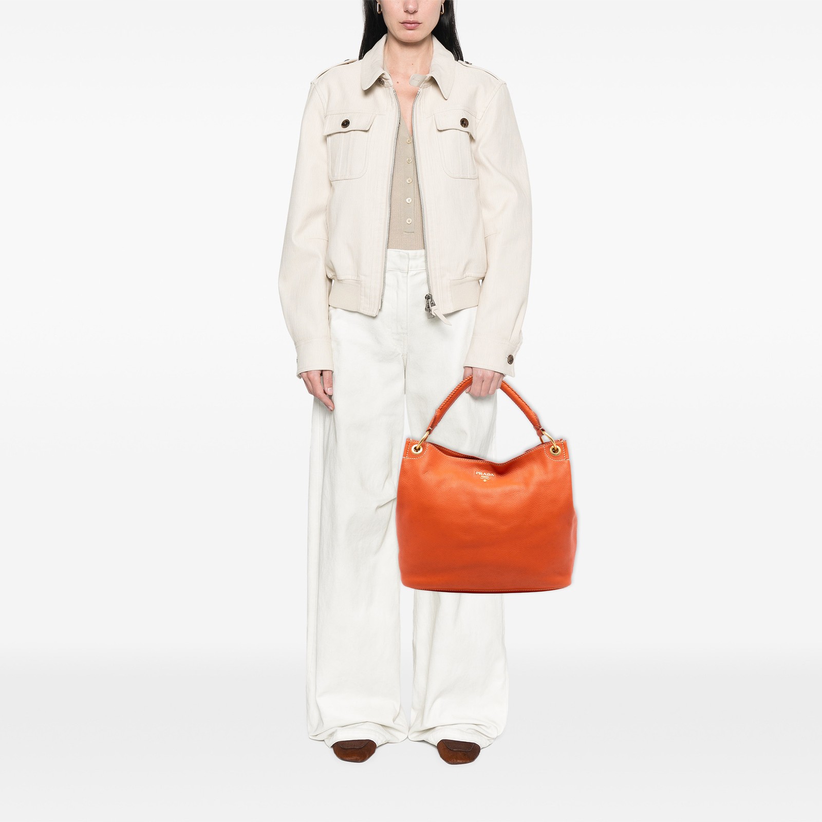 Authenticated Prada Vitello Daino Hobo Orange Calf Leather thumbnail 6