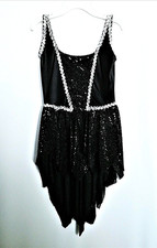 Ladies Sparkly Black Dance Costume Dress High-Low Hem Size Small Attached Brief