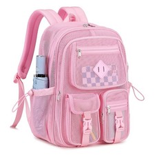 Heavy Duty Mesh Backpack for School See Through Net Bookbag for Girls Pink