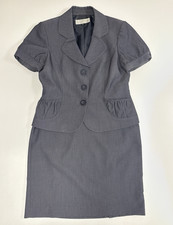 Vintage Tahari Arthur S.Levine Gray Skirt Suit Set Sz 8 Short Sleeve 3-Button