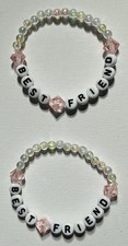 Best Friend Beaded Bracelets Set with Pink Crystal Beads