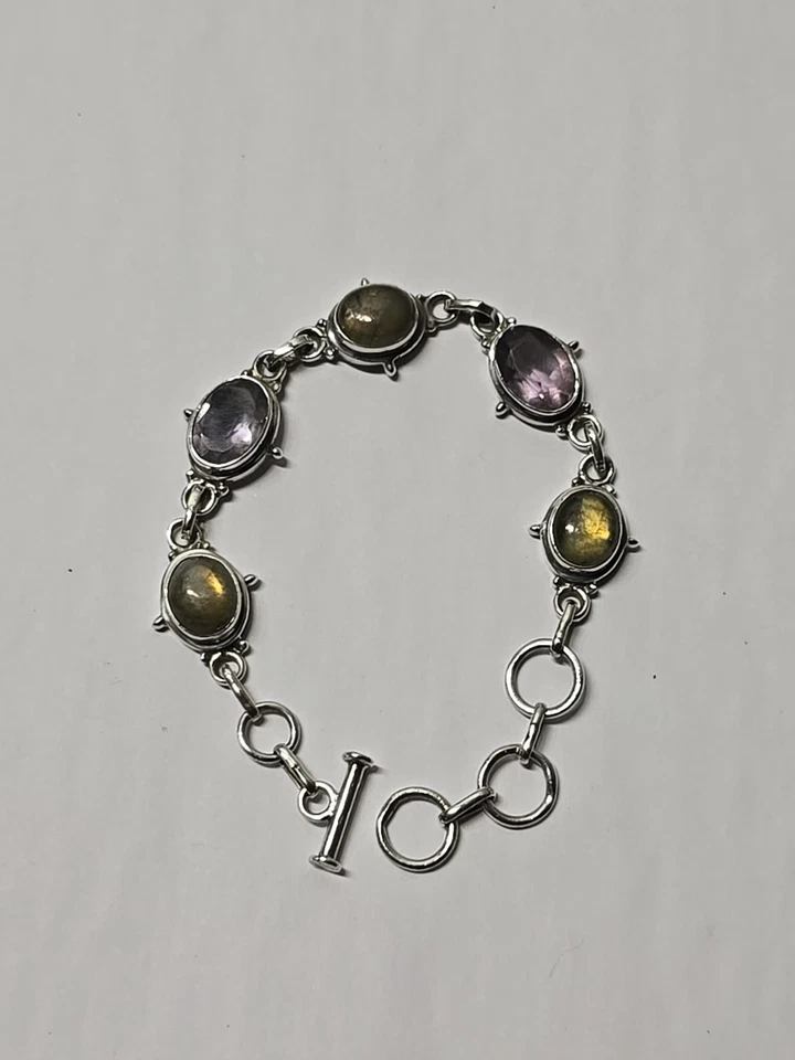 纯银多宝石手链太凝胶扣紫水晶月光石... — 第 2/4 张图片