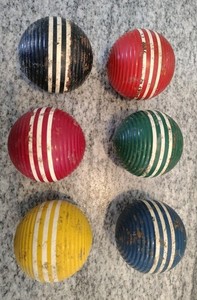Set of 6 Vintage Forster Croquet Balls Three Stripe Ribbed 3-stripe  3"