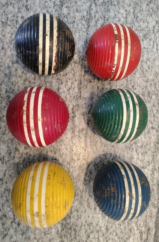 Set of 6 Vintage Forster Croquet Balls Three Stripe Ribbed 3-stripe  3"