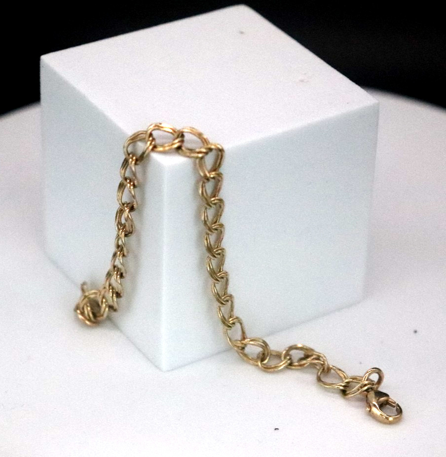 14k Yellow Gold Solid Double Link Charm Bracelet … - image 2